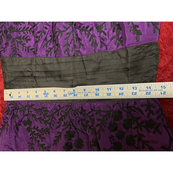 Tracy Reese S 6 Silk Black Floral Embroidered Purple Dress Whimsigoth Empire NYE - Picture 9 of 16